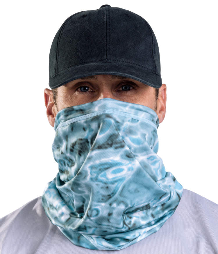 Aqua Design Mens Adjustable Drawstring Micro-Fleece UPF Face Mask- Gaiter Face Mask for Men Aqua Sky