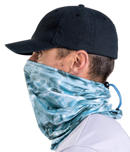 Aqua Design Mens Adjustable Drawstring  Micro-Fleece UPF 50+ Face Mask- Gaiter Face Mask for Men Aqua Sky 