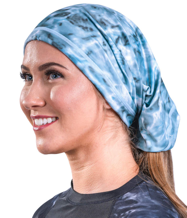 Aqua Design Womens Adjustable Drawstring Micro-fleece Face Mask, UPF 50+, Aqua Sky