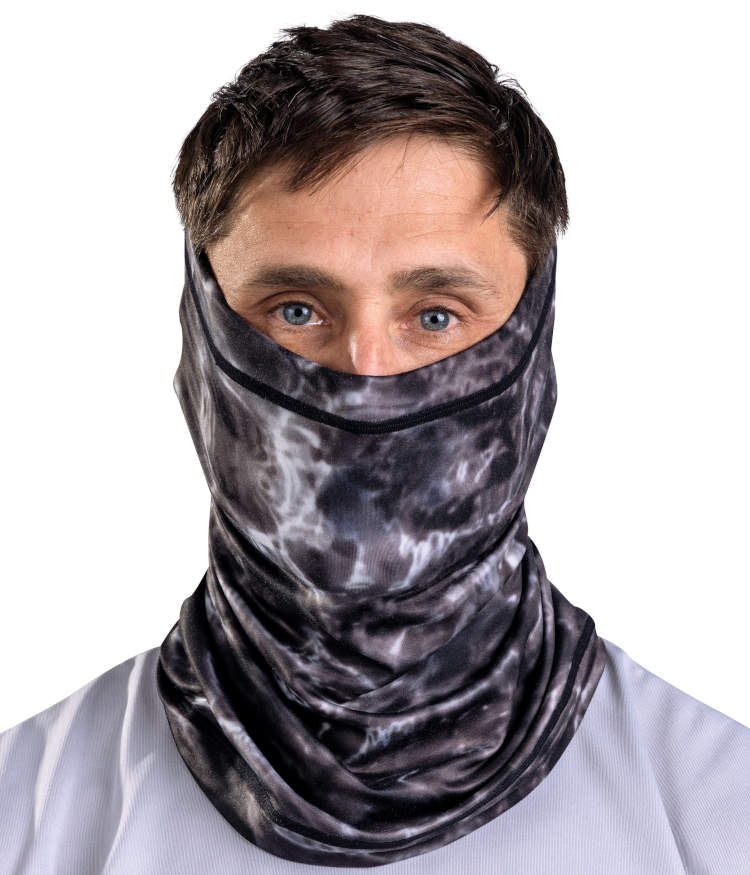 Aqua Design Mens Adjustable Drawstring Micro-Fleece UPF 50+ Face Mask- Gaiter Face Mask for Men Black Water