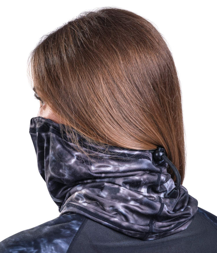 Aqua Design Womens Adjuatable Drawstring Micro-Fleece Face Mask, UPF 50+, Black Water