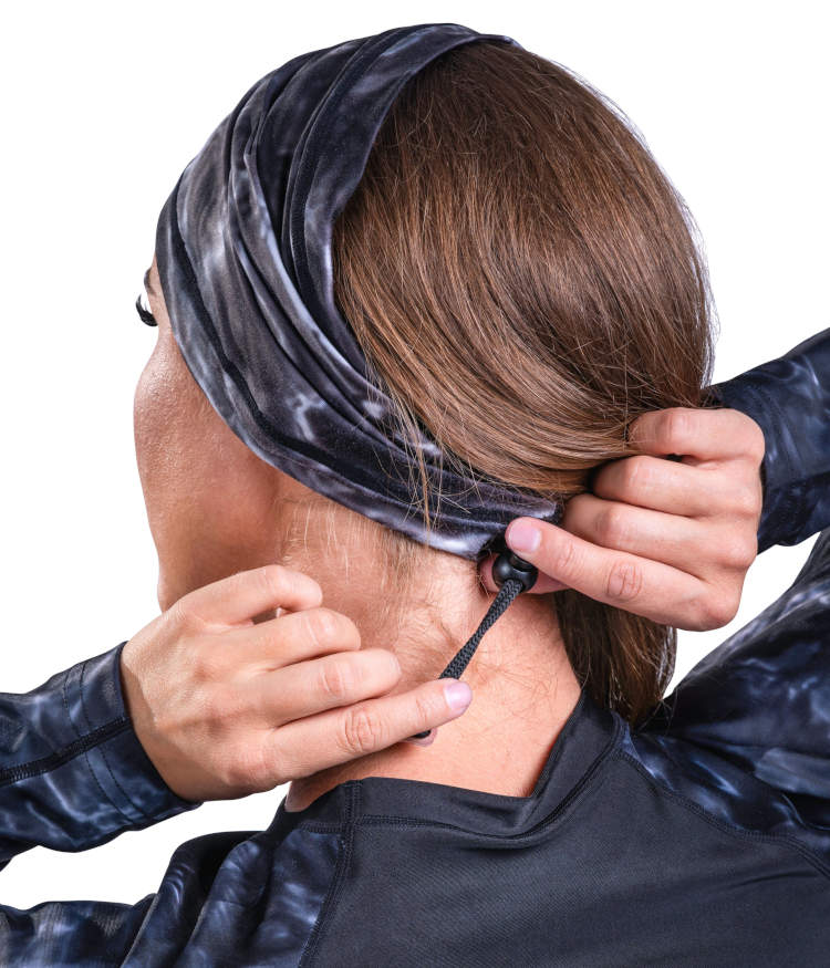 Aqua Design Womens Adjuatble Drawstring Micro-Fleece Face Mask, UPF 50+, Black Water