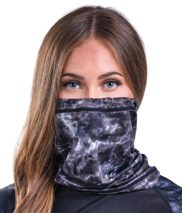 Aqua Design Womens Adjustable Drawstring Micro-Fleece Face Mask, UPF 50+, Black Water