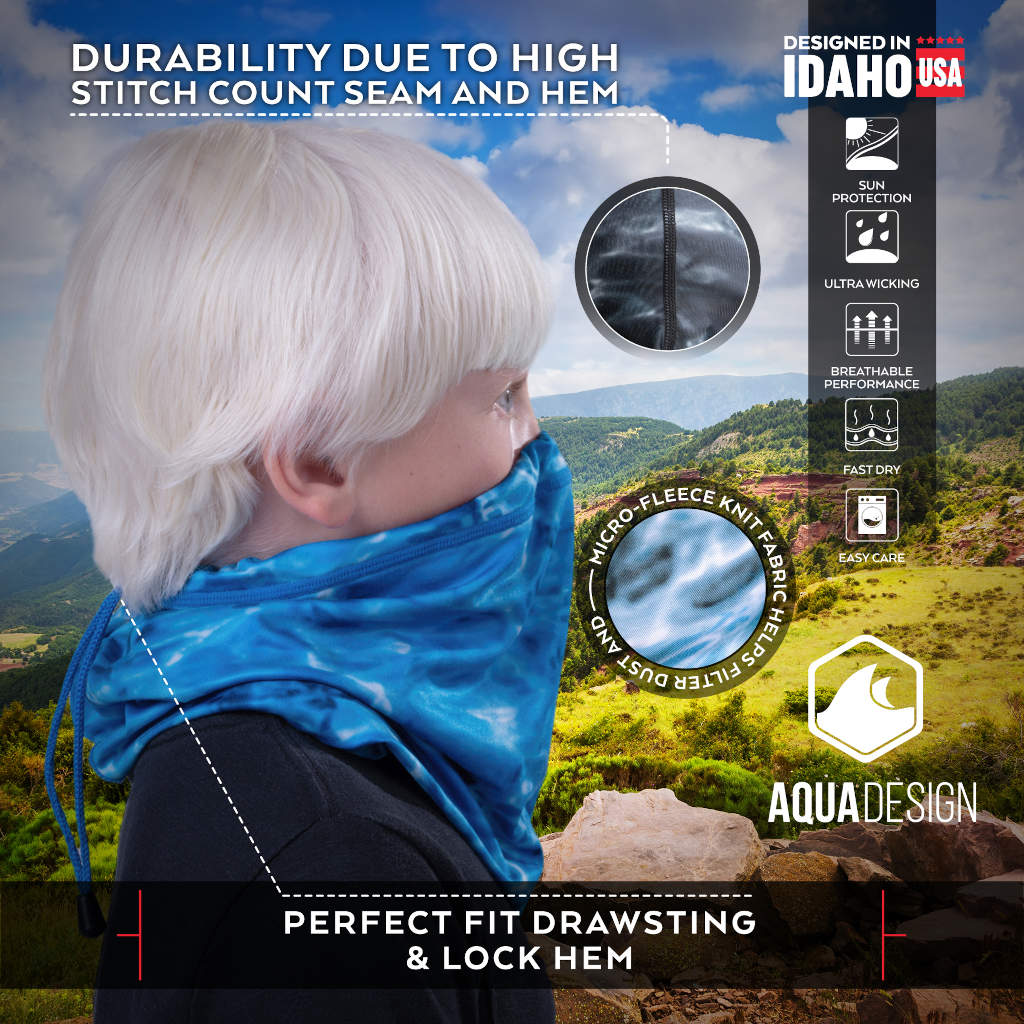 Kids Adjustable Drawstring Micro-Fleece Face Mask UPF 50+ | Aqua Design