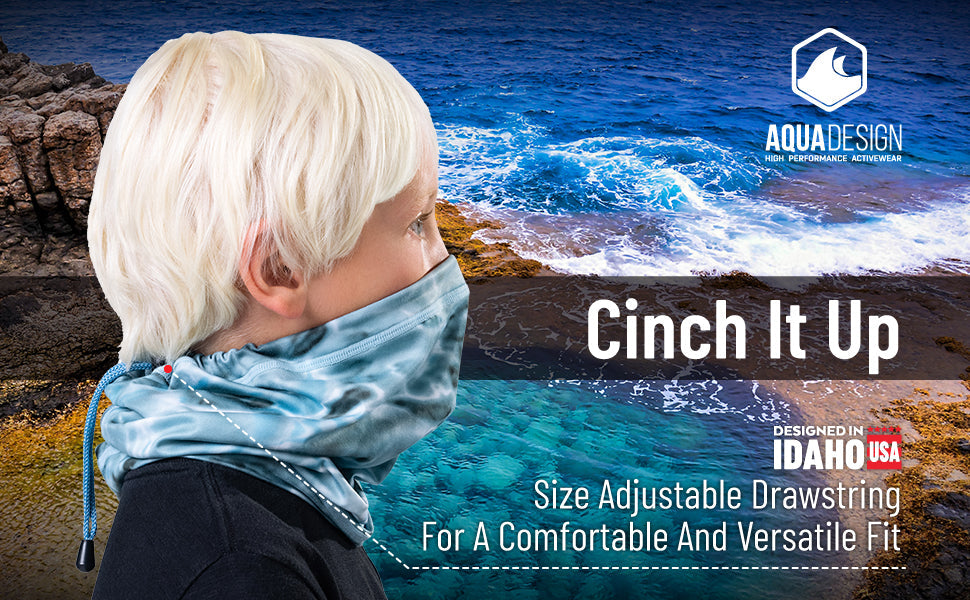 Kids Adjustable Drawstring Micro-Fleece Face Mask UPF 50+ | Aqua Design