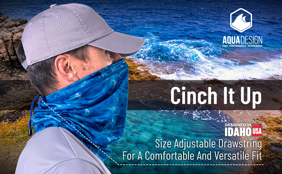 Mens Adjustable Drawstring Micro-Fleece Face Mask UPF 50+ | Aqua Design