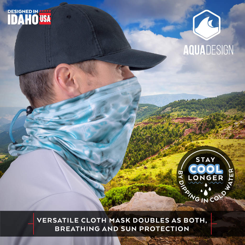 Mens Adjustable Drawstring Neck Gaiter Micro-Fleece Face Mask UPF 50+ | Aqua Design