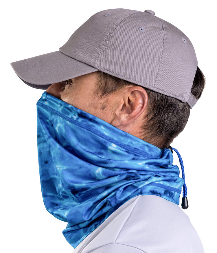 Aqua Design Mens Adjustable Drawstring Micro-Fleece UPF 50 + Face Mask - Gaiter Face Mask for Men Royal Ripple