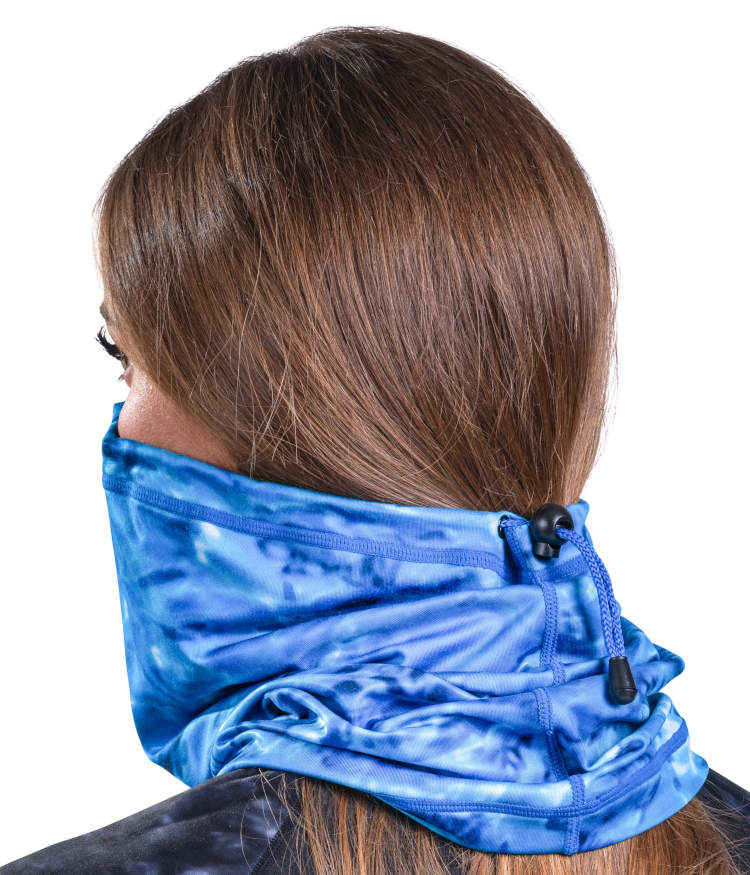 Aqua Design Womens Adjustable Drawstring Microfleece Face Mask, UPF 50+, Royal Ripple