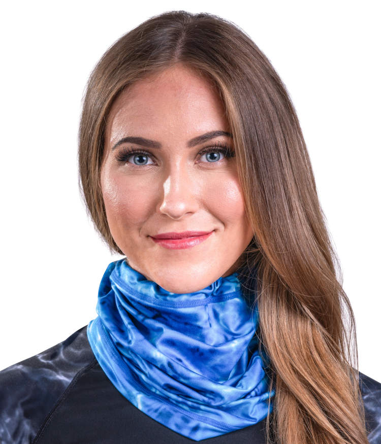 Aqua Design Women Adjustable Drawstring Micro-Fleece Face Mask, UPF 50+, Royal Ripple