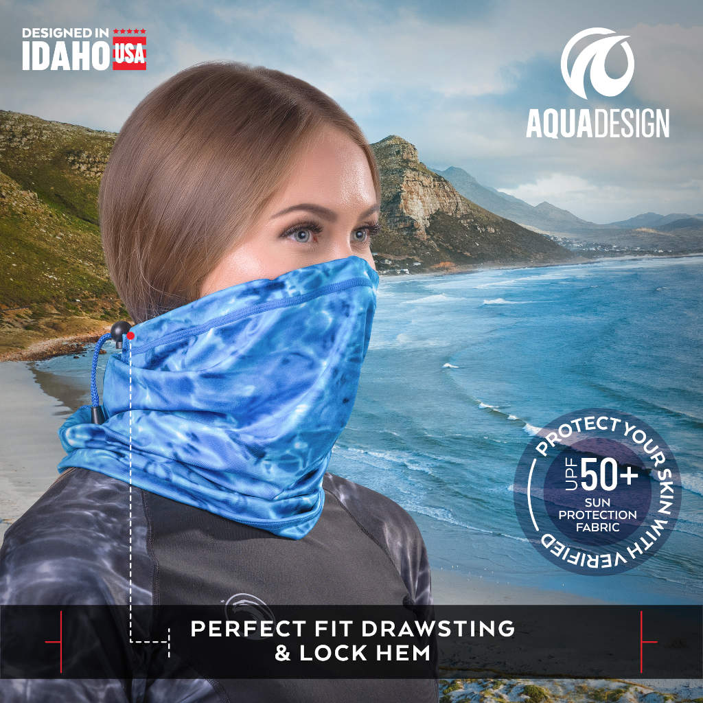 Womens Adjustable Drawstring Micro-Fleece Face Mask Gaiter UPF 50+ | Aqua Design