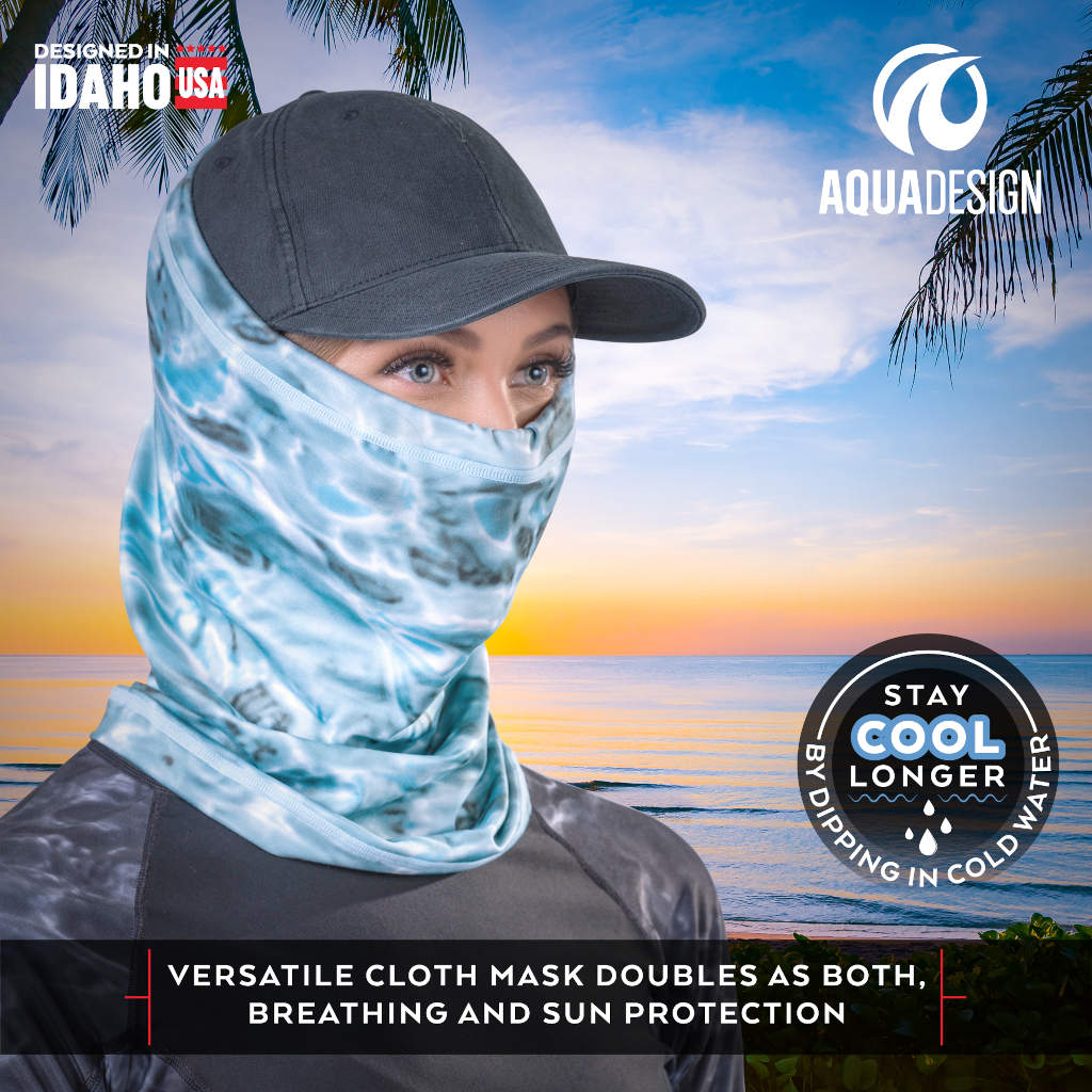 Womens Adjustable Drawstring Micro-Fleece Face Mask Gaiter UPF 50+ | Aqua Design