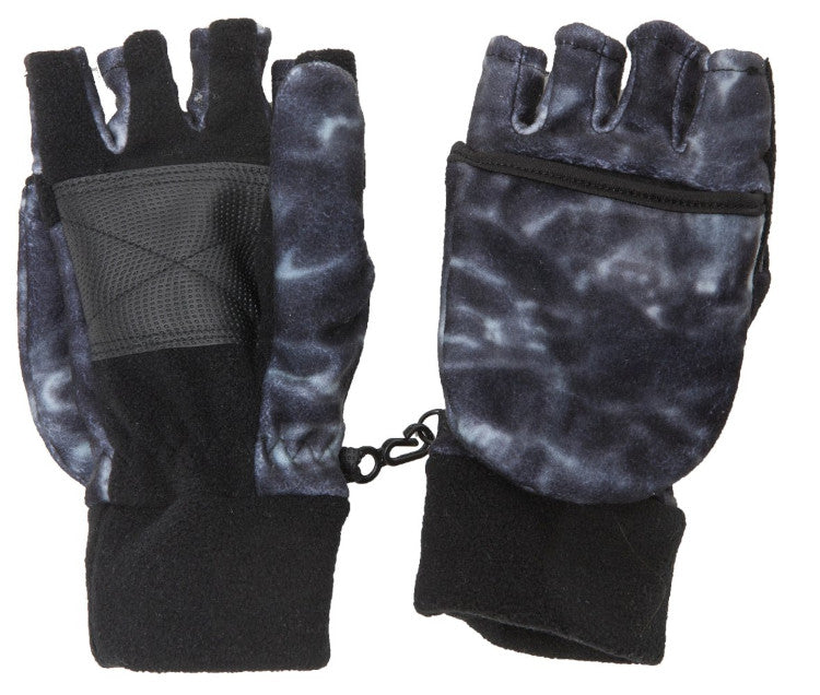 Aqua Design Mens Camo Polar Fleece Fingerless Glove Mitten, Black Water