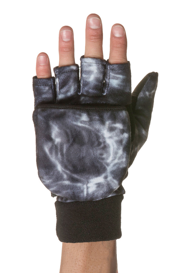 Aqua Design Mens Camo polar Fleece Fingerless Glove Mitten , Black Water
