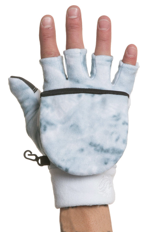 Aqua Design Mens Camo Polar Fleece Fingerless Glove Mitten, Snow