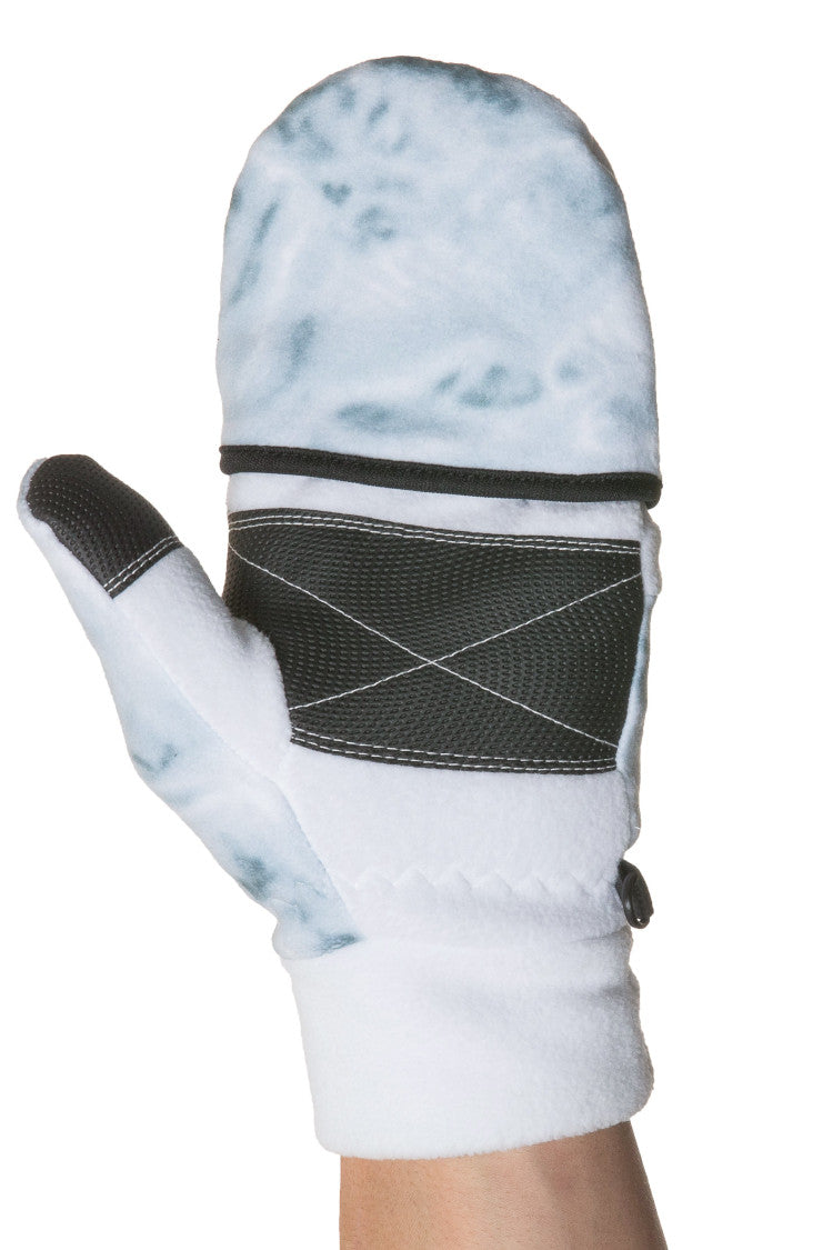 Aqua Design Mens Camo Ploar Fleece Fingerless Glove Mitten, Snow