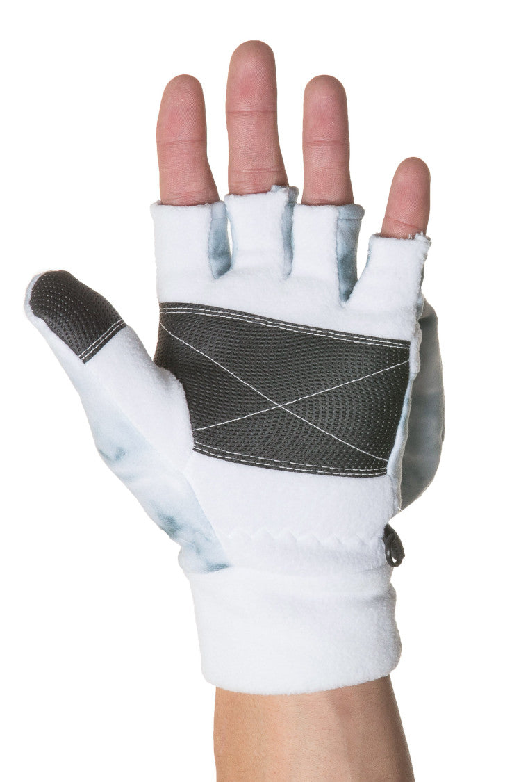 Aqua Design Mens Camo Polar Fleece Fingerless Glove Mitten , Snow