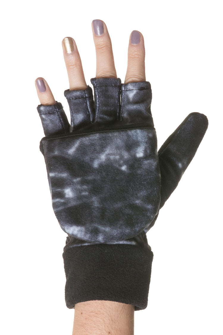 Aqua Design Womens Polar Fleece Fingerless Glove Mitten, Black Water