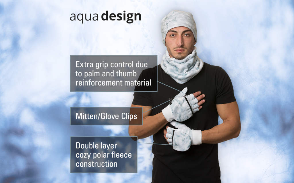 Aqua Design Mens Camo Polar Polar Fleece Fingerless Glove Mitten, Snow
