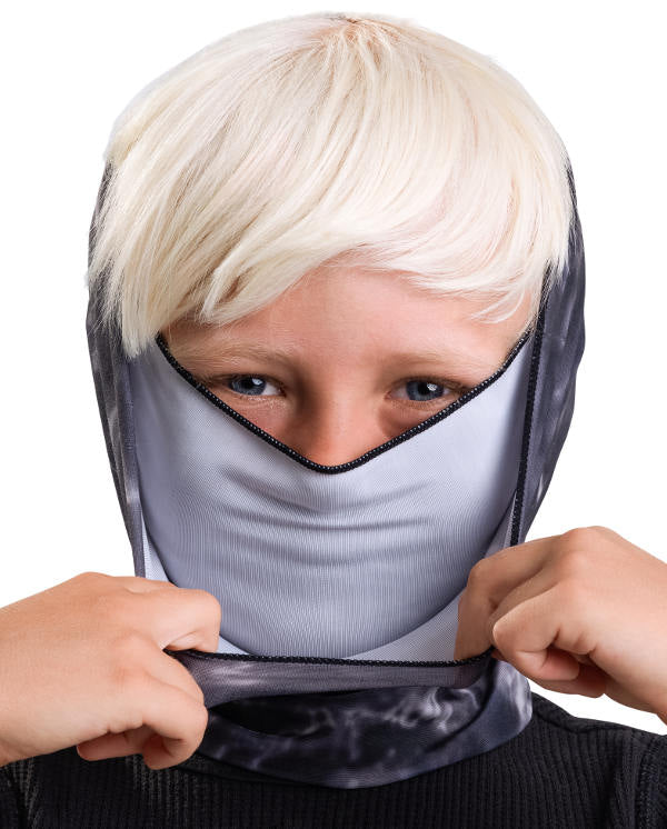 Kids Reusable Sun Protection Cloth Face Mask UPF 50+ | Aqua Design: Black Water Double Layer Face Mask