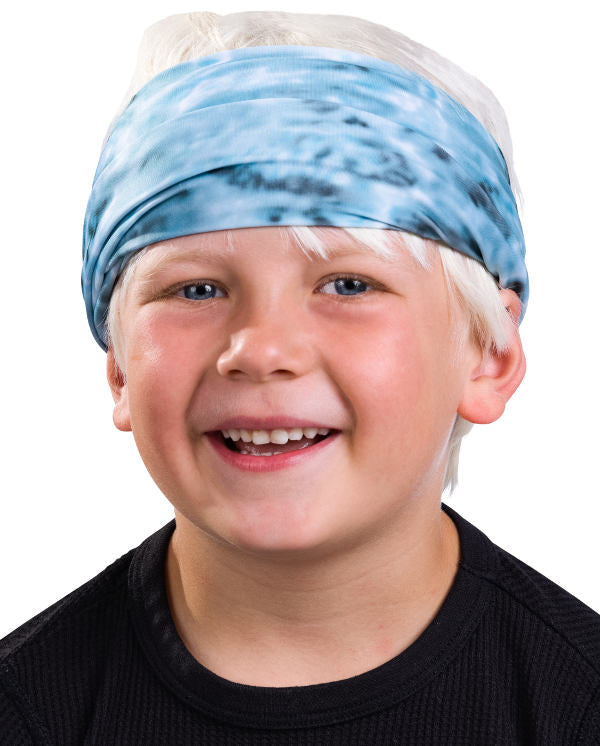 Kids Reusable Sun Protection Cloth Face Mask UPF 50+ | Aqua Design: Aqua Sky Head band