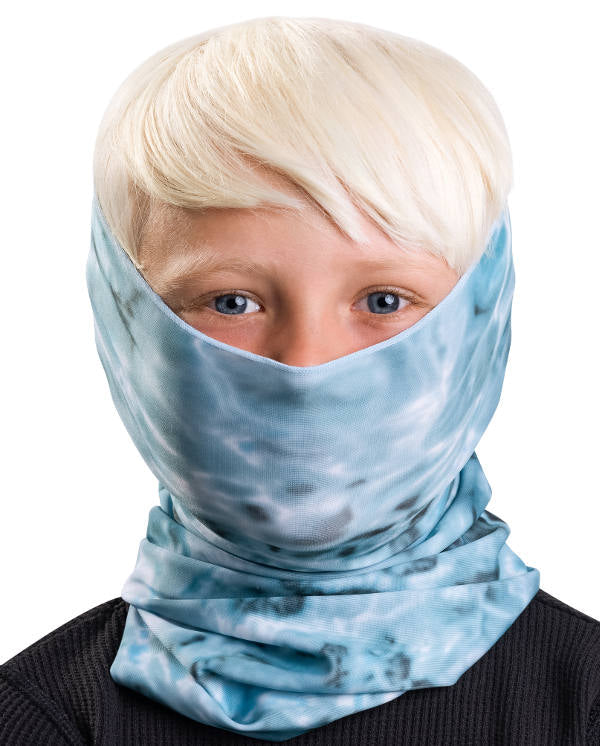 Kids Reusable Sun Protection Cloth Face Mask UPF 50+ | Aqua Design: Aqua Sky Face Mask