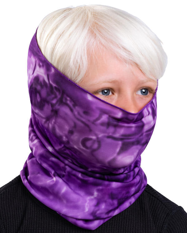Kids Reusable Sun Protection Cloth Face Mask UPF 50+ | Aqua Design: Liquid Purple Face Mask