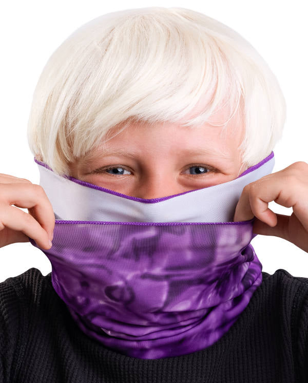 Kids Reusable Sun Protection Cloth Face Mask UPF 50+ | Aqua Design: Liquid Purple Double Filter Face Mask