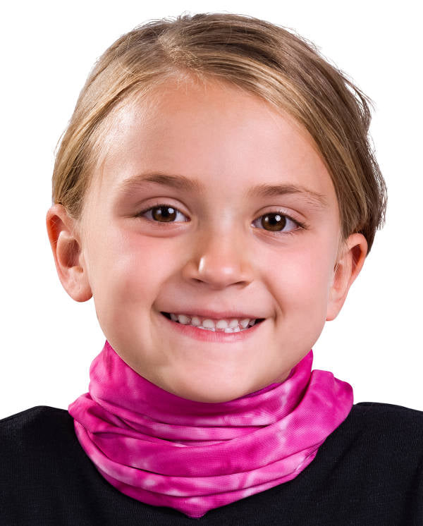 Kids Reusable Sun Protection Cloth Face Mask UPF 50+ | Aqua Design: Pink Water Neck Gaiter
