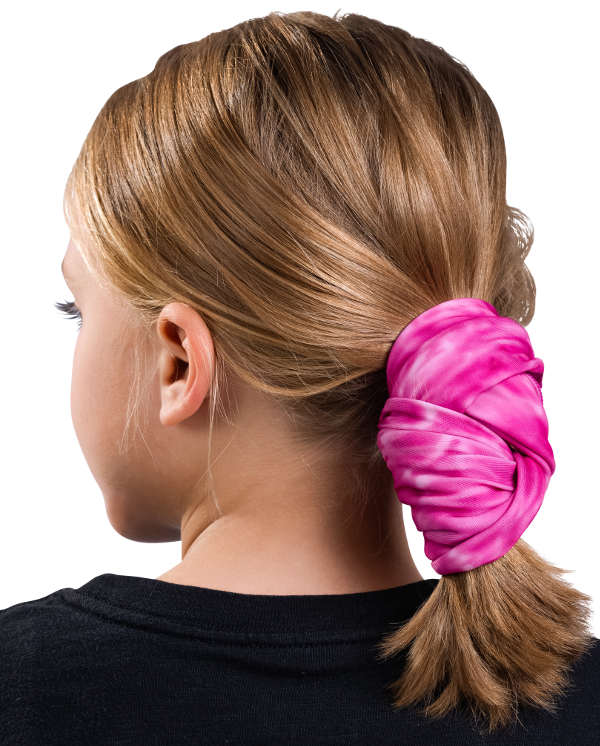 Kids Reusable Sun Protection Cloth Face Mask UPF 50+ | Aqua Design: Pink Water Scrunchie