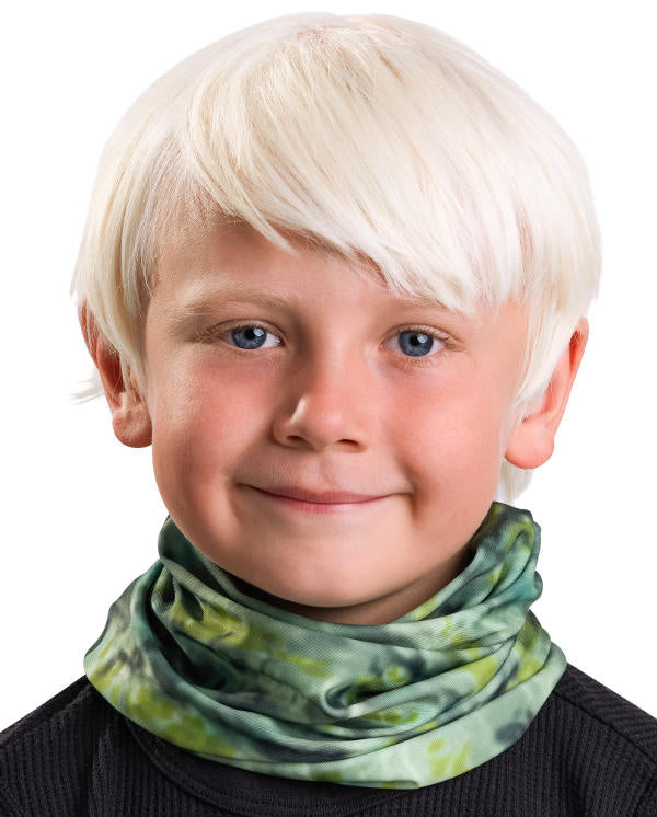 Kids Reusable Sun Protection Cloth Face Mask UPF 50+ | Aqua Design: Green Bayou Neck Gaiter