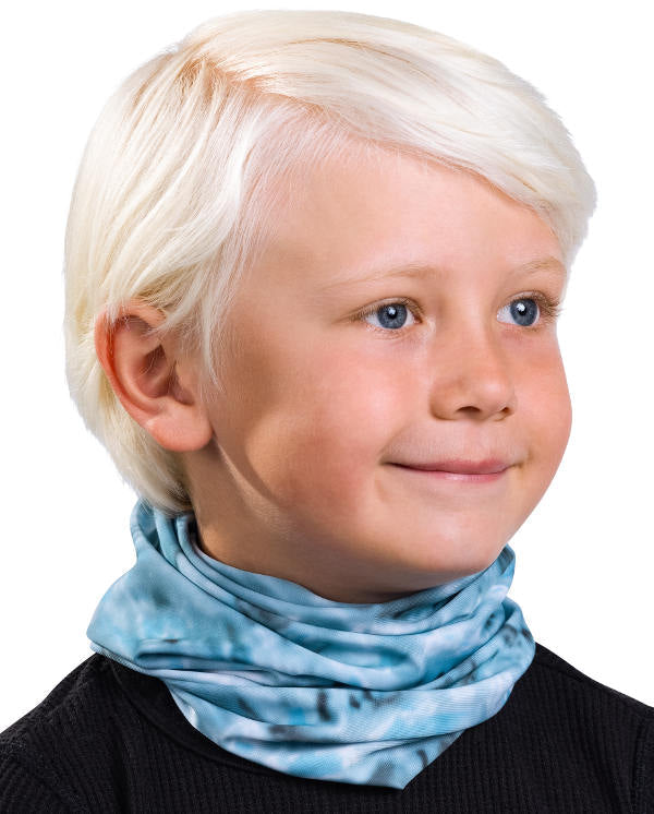 Kids Reusable Sun Protection Cloth Face Mask UPF 50+ | Aqua Design: Aqua Sky Neck Gaiter