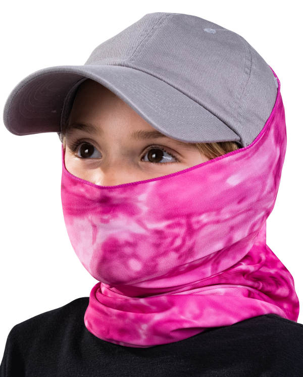 Kids Reusable Sun Protection Cloth Face Mask UPF 50+ | Aqua Design: Pink Water Face Mask