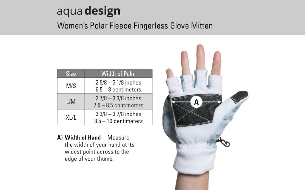 Aqua Design Womens Polar Fleece Fingerless Glove Mitten, Size Chart