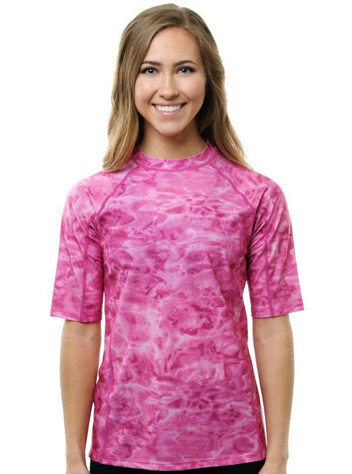 Women's,Beach Collection,Rash Guards,Sun Protection,Swimwear - Women's Plus Size And Misses Short Sleeve Rash Guard Shirt Pink