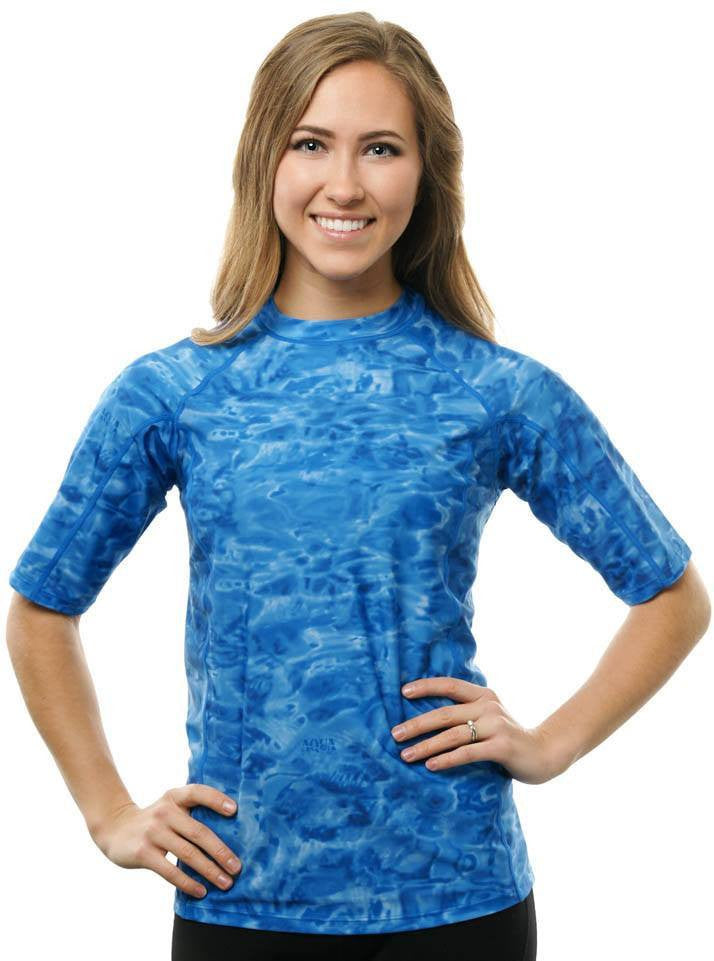 Women's,Beach Collection,Rash Guards,Sun Protection,Swimwear - Women's Plus Size And Misses Short Sleeve Rash Guard Shirt Royal