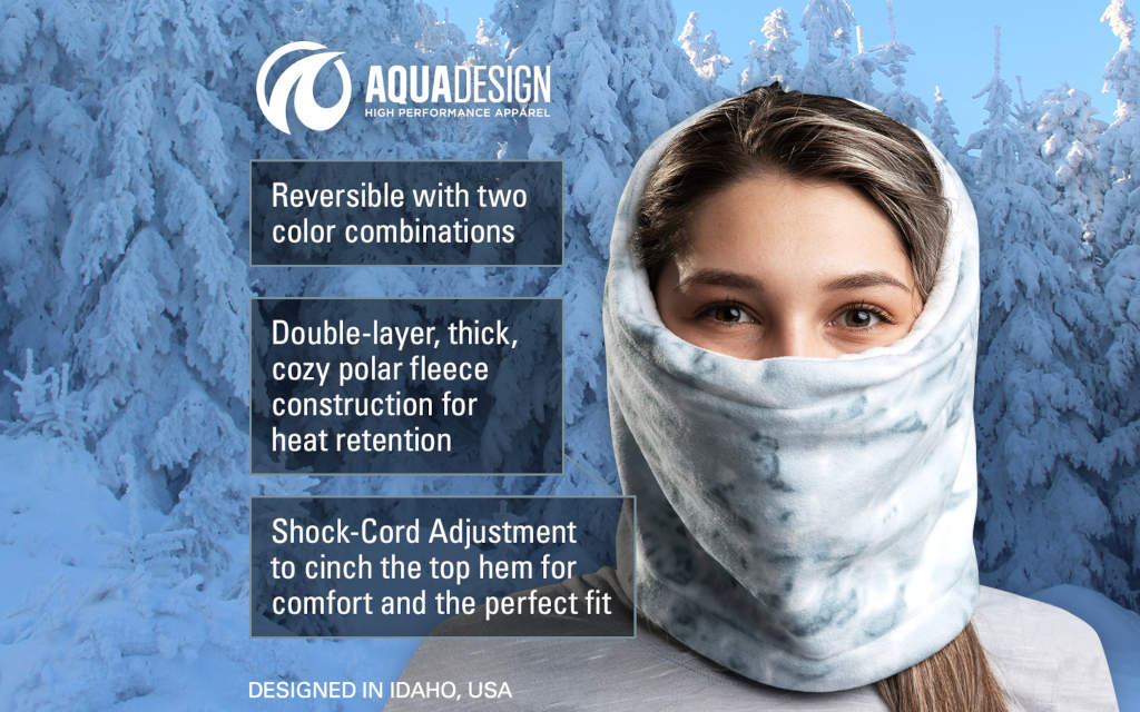 Aqua Design Womens Reversible Polar Fleece Neck Gaiter, Snow